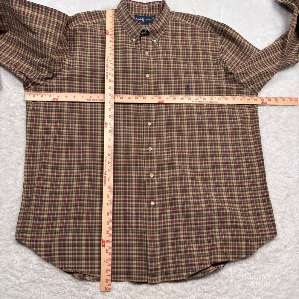 Ralph Lauren Button Shirt Mens 3XL TALL Tan Green Plaid Long Sleeve PONY Preppy - Picture 6 of 10